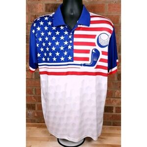 Speed Your Run American Flag Golf Club Mens Performance Polo Shirt Mens Sz Large